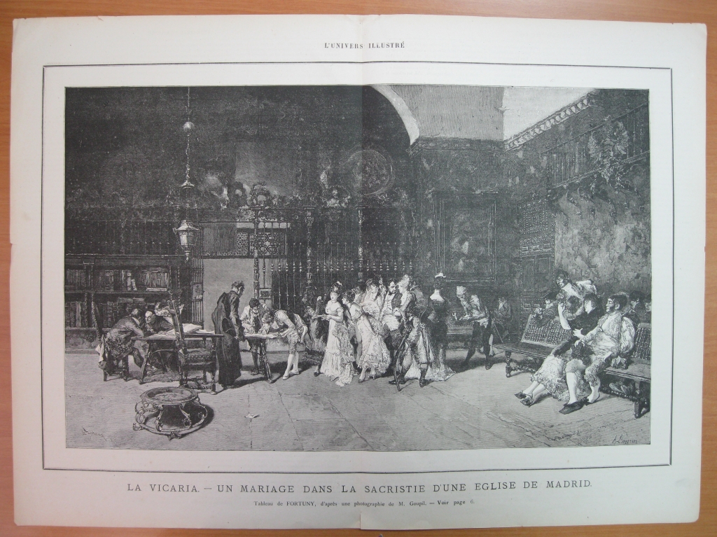 Celebración de una boda en una sancristia de una iglesia de Madrid (España), 1880 circa. M. Goupil